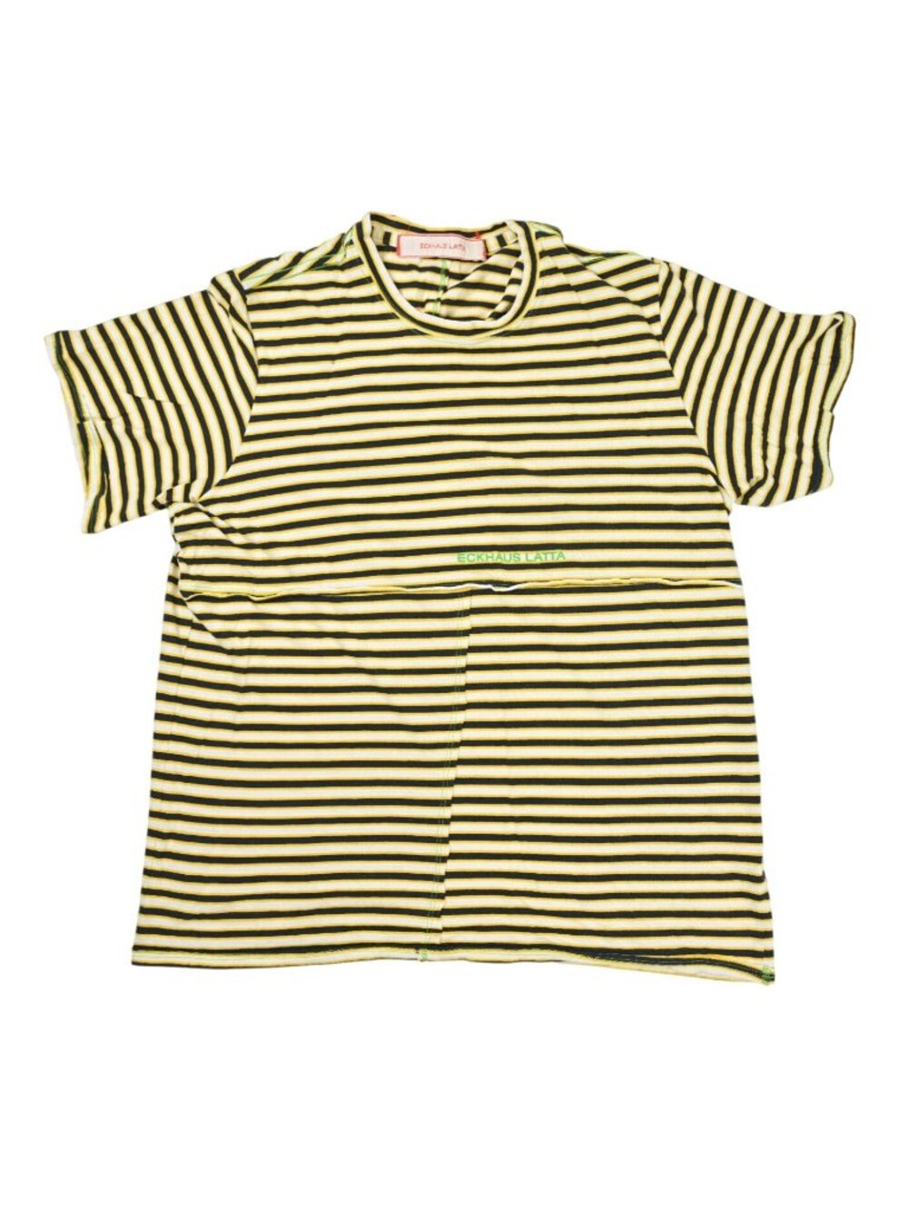 Eckhaus Latta Short Sleeve T-Shirt in Yellow White Black Stripe